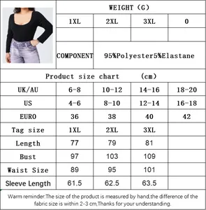 Detailed size chart for women's plus size square neck bodysuit with specific measurements