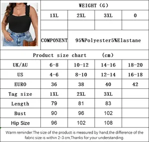 Detaillierte Größentabelle für Plus-Size-Bodysuits mit Rüschenträgern von 1XL bis 3XL