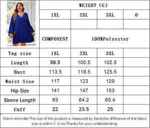 Size guide with 1XL-3XL measurements for plus size long sleeve dress with lace trim