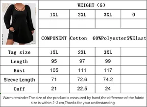 Size chart for plus size square neck dress showing 1XL to 3XL measurements and materials