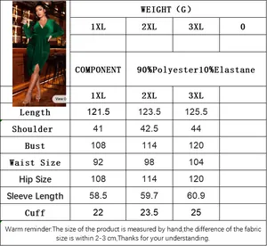 Detailed size chart for women's V-neck velvet dress with 1XL to 3XL body measurements