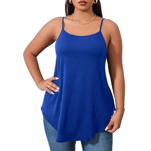 Plus size royal blue camisole top with thin straps and curved hem for women