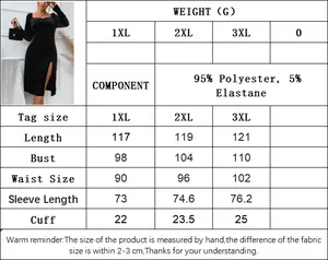 Tableau des tailles détaillé pour robe de soirée en velours grande taille du 1XL au 3XL