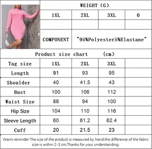Größentabelle für das rosa langärmelige Strickkleid in Übergröße mit Stoffdetails