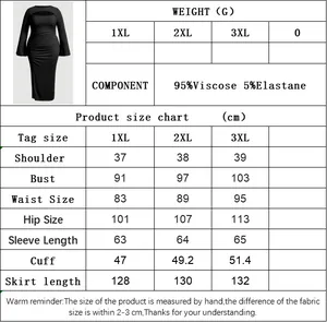 Size chart for plus size slim fit dress with hollow design in viscose and elastane