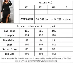 Tableau des tailles pour robe longue moulante grande taille à manches longues en viscose