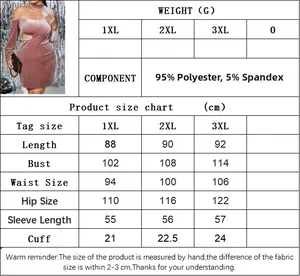 Tableau des tailles pour robe en velours grande taille avec mesures détaillées