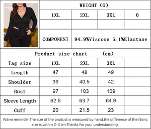 Detailed size chart for plus size V-neck tie-front long sleeve top with measurements