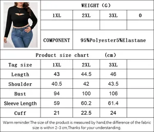 Tableau des tailles détaillé pour haut grandes tailles évidé à manches longues 1XL-3XL