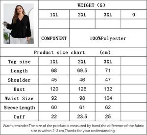 Detailed size guide for women's plus size chiffon peplum top with precise measurements