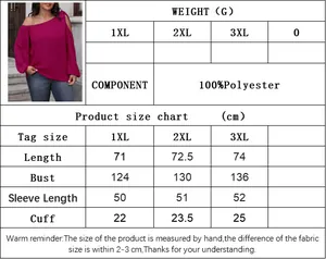 Detailed size chart and fabric info for women's plus size long sleeve blouse