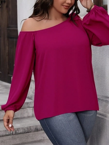 Elegant rose red off-shoulder blouse with puffy long sleeves and relaxed fit style