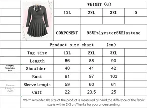 Detailed size chart for plus size slim fit long sleeve dress with fabric specifications