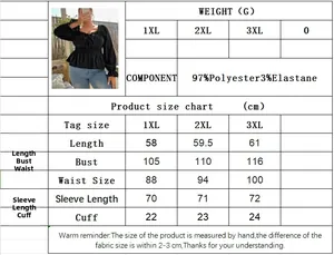Detailed size chart for women's plus size puff sleeve top showing 1XL to 3XL dimensions