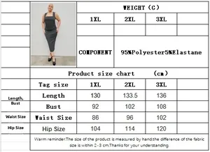 Größentabelle für Plus-Size-Schlauchkleid mit Details zu Polyester- und Elastanstoffen