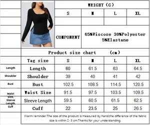 Tabella taglie della maglia nera in maglia con scollo a quadrato e dimensioni in cm