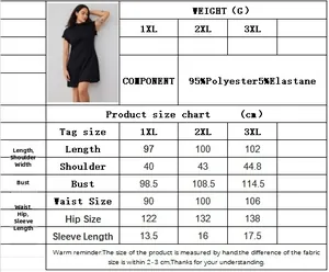 Size chart for elegant short sleeve knit maxi dress with polyester and elastane fabric