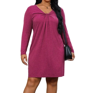 Damen V-Ausschnitt Strickkleid langarm mit elegantem Knotendetail in Beerenrosa