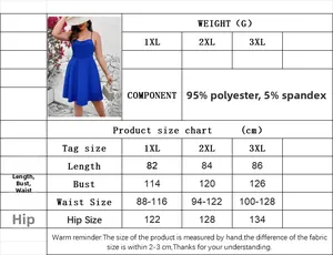 Guide des tailles détaillé pour robe bleue grande taille avec mesures buste et taille