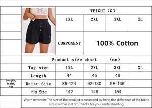 Detaillierte Größentabelle für Baumwollshorts mit hoher Taille und Maßangaben
