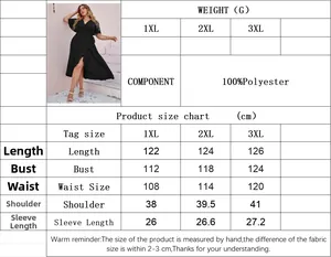 Size chart for black V-neck maxi dress with measurements for 1XL to 3XL sizes