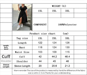 Tabella taglie vestito con scollo a V e spacco con misure per taglie 1XL 2XL 3XL