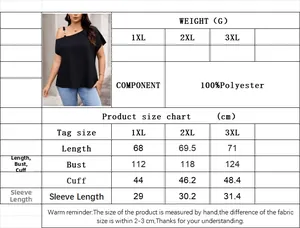 Detailed size chart for plus-size one-shoulder top with 1XL to 3XL measurements in cm