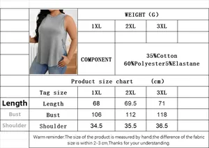 Detailed size chart for women's plus size sleeveless side slit tank top in 1XL to 3XL