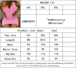 Detailed size chart for plus size slim fit bodycon dress with measurements in cm