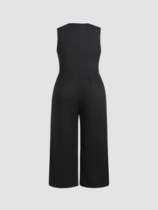 Women Plus Size Sleeveless Jumpsuit Ribbed Round Neck Wide Leg Long Jumpsuit Solid Color High Waist Casual Jumpsuit Outfits