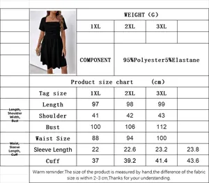 Detailed size chart for plus size square neck short sleeve dress in various dimensions