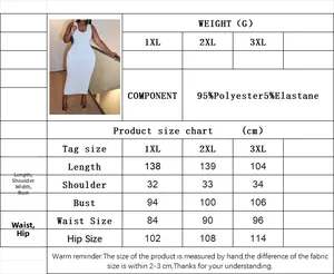 Tableau des tailles détaillé pour robe longue moulante grande taille femme de 1XL à 3XL
