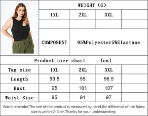 Size chart for women sleeveless knit top showing measurements for 1XL 2XL and 3XL