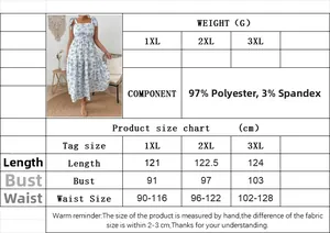 Tableau des tailles détaillé pour robe fleurie grande taille avec mesures 1XL à 3XL