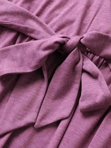 Short sleeve V-neck maxi dress in plum purple featuring an adjustable waist tie bow