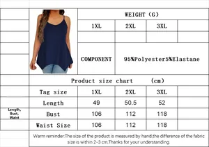 Tableau des tailles détaillé pour débardeur ample grande taille avec mesures 1XL à 3XL