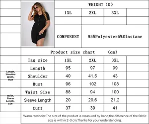 Size guide for plus size black dress with measurements in cm and fabric composition