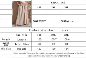 Detailed size guide for plus size women's wide leg cotton trousers with 1XL to 3XL chart