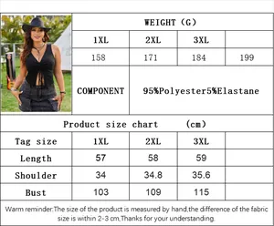Detailed size chart and material guide for plus size drawstring vest in 1XL to 3XL