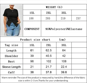 Tableau des tailles pour T-shirt grande taille montrant les mesures du 1XL au 4XL avec soin