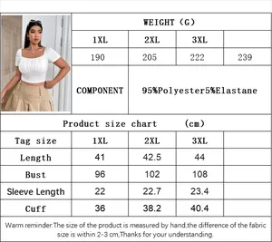 Size chart for women's square neck top showing bust and length in 1XL to 3XL sizes