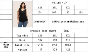 Detailed size chart for plus size women's V-neck top with measurements in centimeters