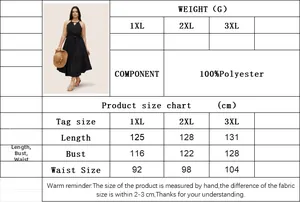 Größentabelle von 1XL bis 3XL für das schwarze Übergröße V-Ausschnitt Sommerkleid