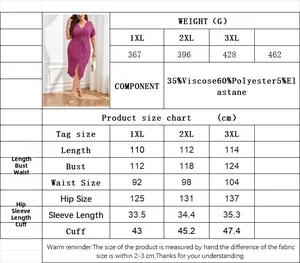 Size chart for women's plus size rose red V-neck dress showing CM measurements