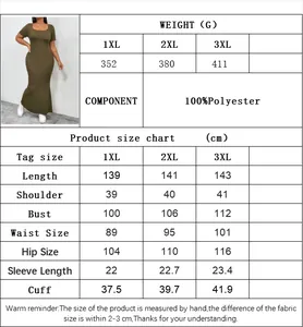 Size chart showing dimensions and fabric weight for the plus size maxi dress