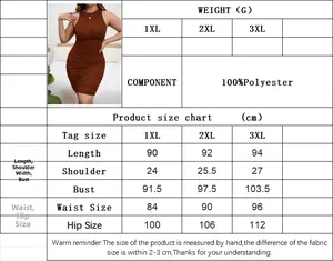 Tableau des tailles détaillé pour robe marron sans manches grandes tailles 1XL-3XL