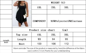 Größentabelle für Übergrößen Kleid mit Brustumfang, Länge und Materialzusammensetzung
