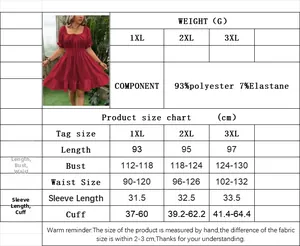 Tableau des tailles détaillé pour robe bordeaux grande taille du 1XL au 3XL en cm