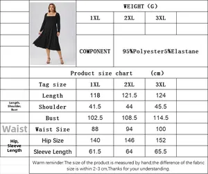 Detailed size guide for plus size square neck dress with exact measurement table