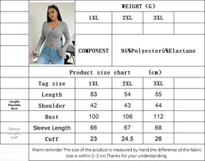 Size chart for V-neck long sleeve top showing measurements in cm for sizes 1XL to 3XL